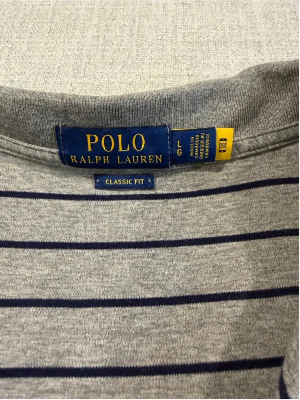 Polo Ralph Lauren gray and navy blue striped short sleeve polo men’s large